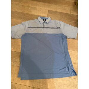 Footjoy Mens 2XL Blue & White Striped Short Sleeve Polo Shirt With Collar